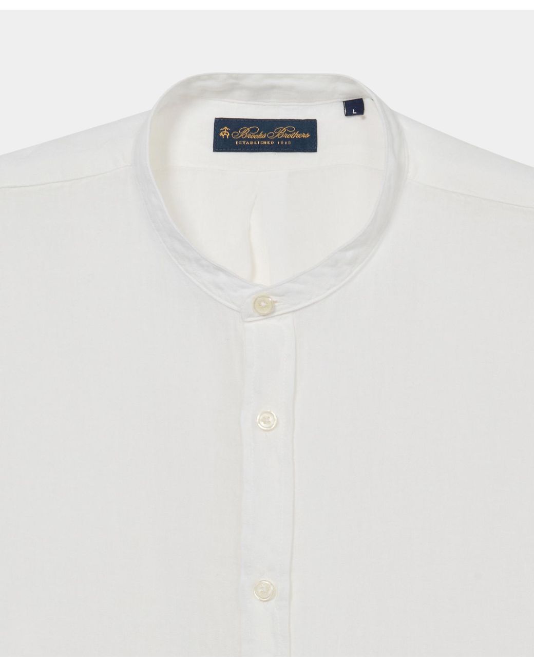 Brooks Brothers White Regular Fit Linen Shirt With Stand Collar for men