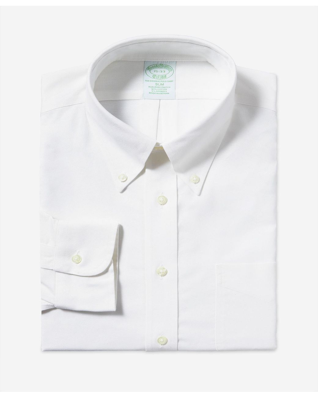 Brooks Brothers White Slim Fit Non-Iron Stretch Cotton Shirt With Button-Down Collar for men