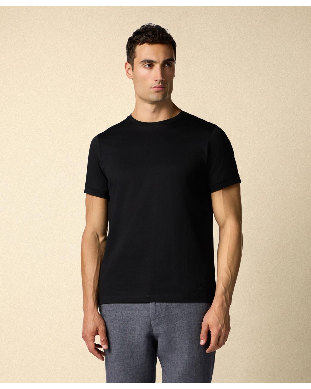 Brooks Brothers Black Mercerized Cotton Crewneck T-Shirt for men