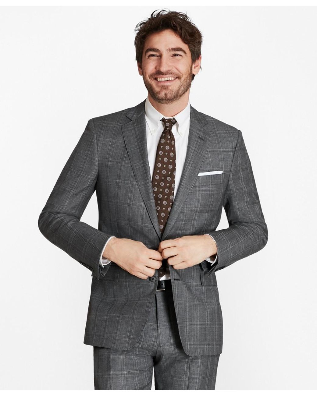 Brooks Brothers Canvas Regent Fit Plaid 1818 Suit in Light Grey (Gray