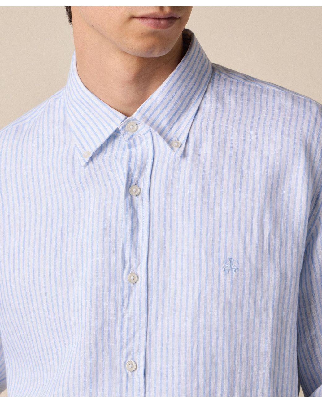 Brooks Brothers Blue Regular Fit Linen Shirt With Button Down Collar for men
