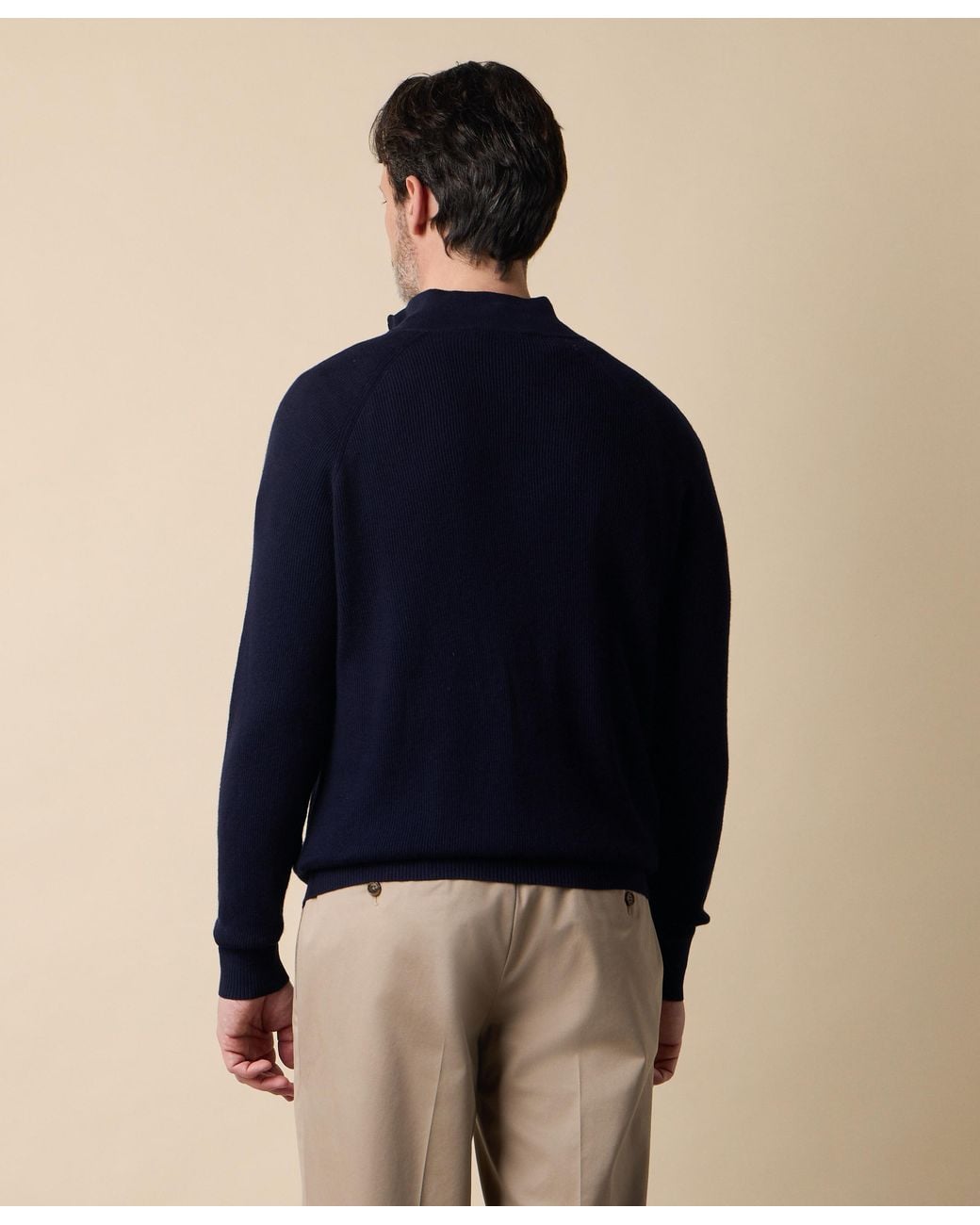 Brooks Brothers Blue Half-Zip English Rib Cotton-Cashmere Sweater for men