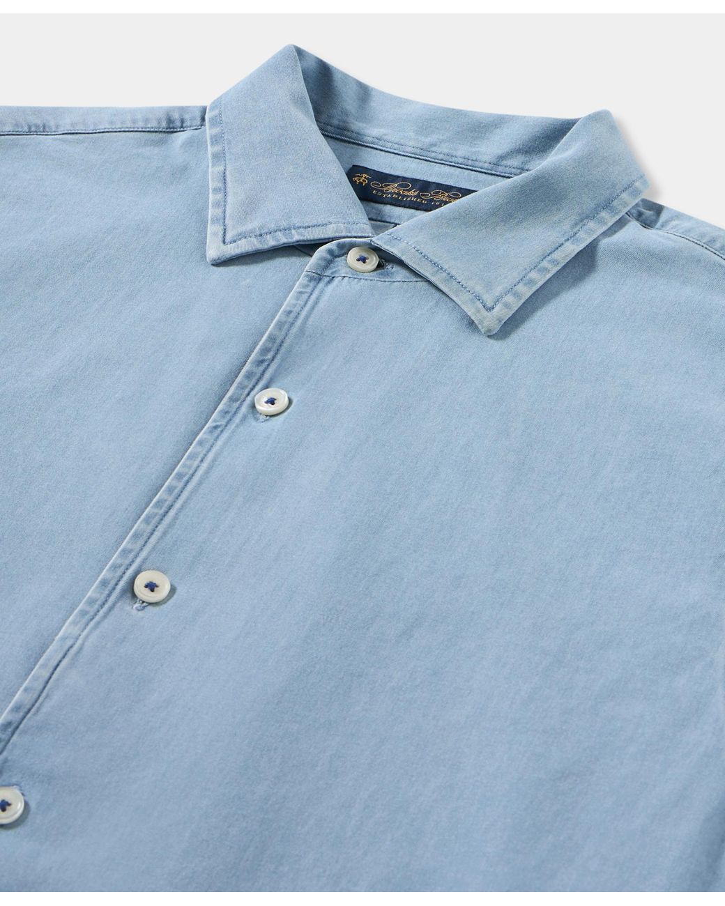 Brooks Brothers Blue Slim Fit Denim Tencel Blend Shirt With Open Collar for men