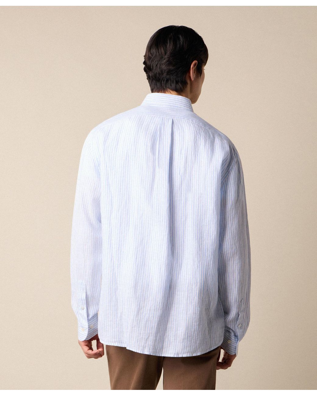 Brooks Brothers Blue Regular Fit Linen Shirt With Button Down Collar for men
