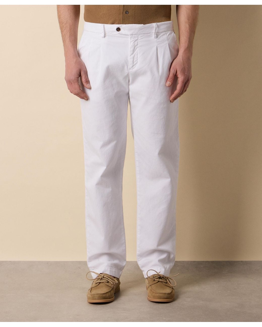 Brooks Brothers White Double Pleat Trousers for men