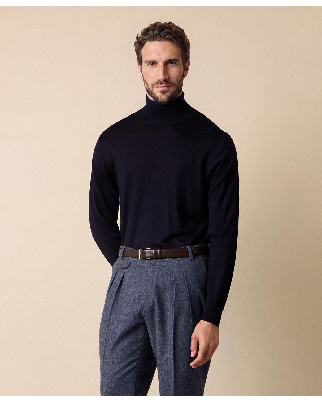 Brooks Brothers Blue Merino Wool Turtleneck Sweater for men