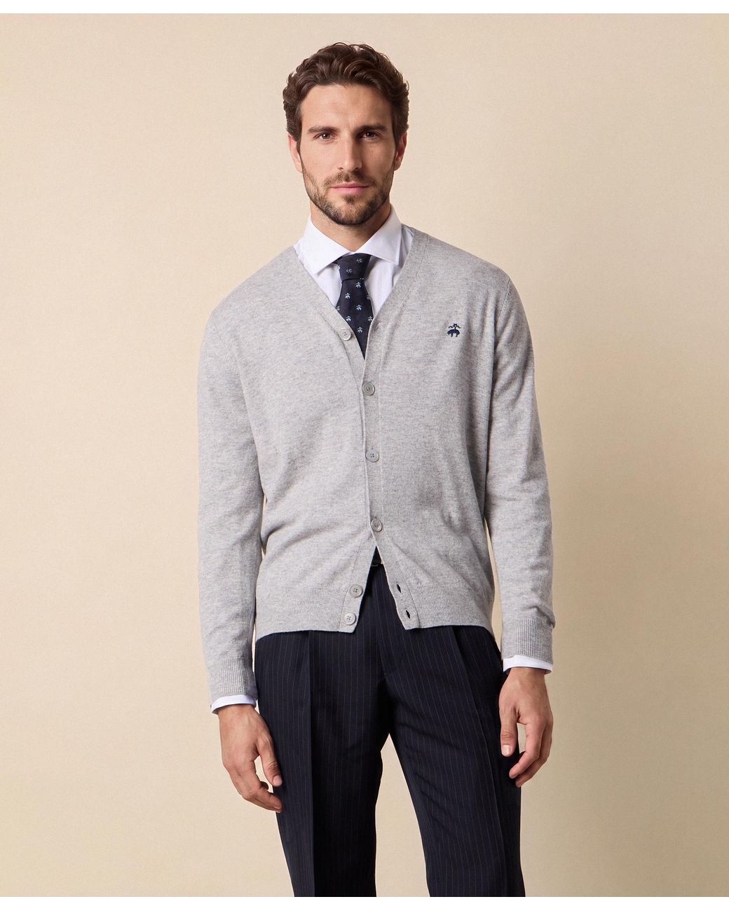 Brooks Brothers Gray Cardigan With Logo for men