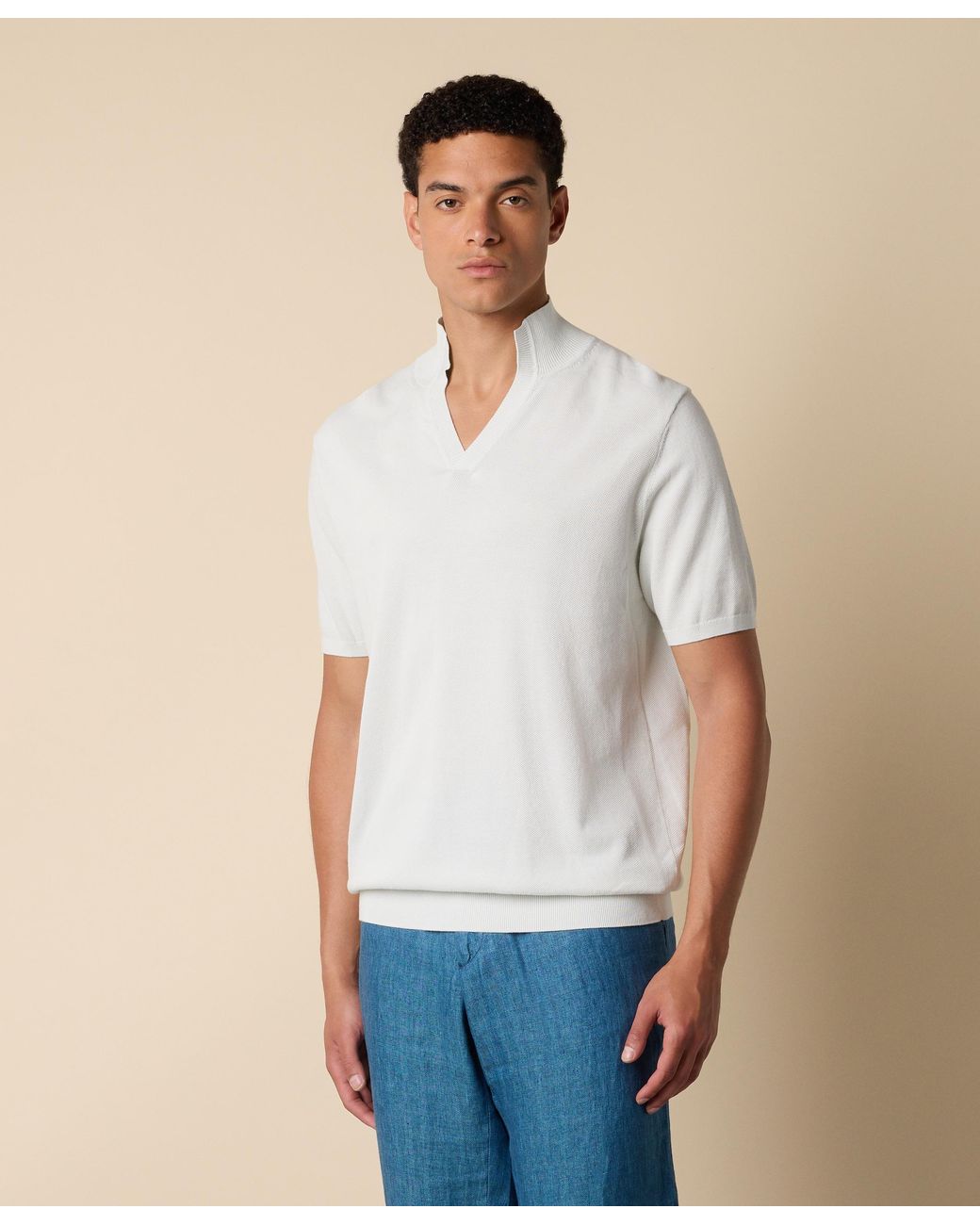 Brooks Brothers White Open Collar Piqué Knit Polo for men