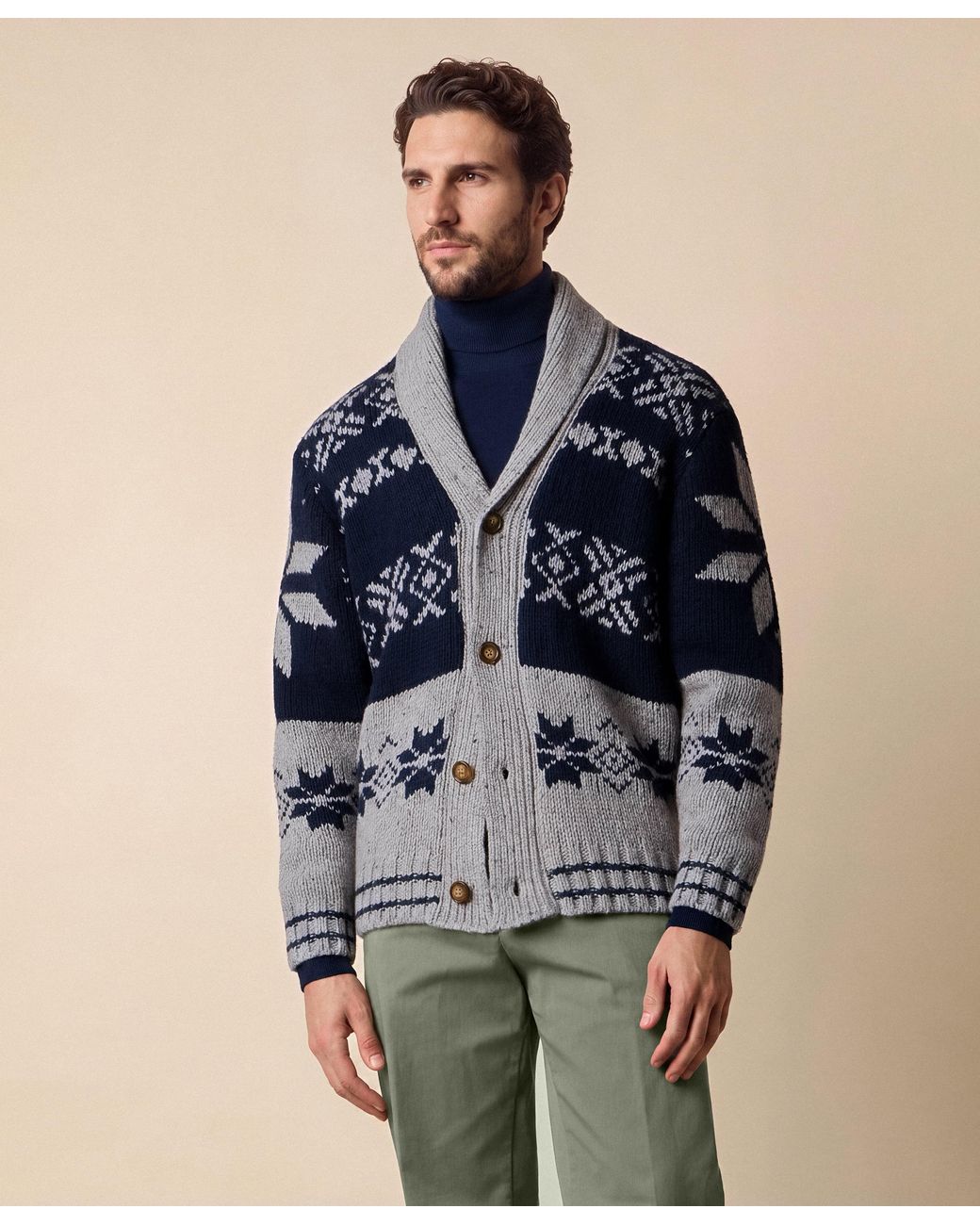 Brooks Brothers Blue Donegal Jacquard Cardigan for men