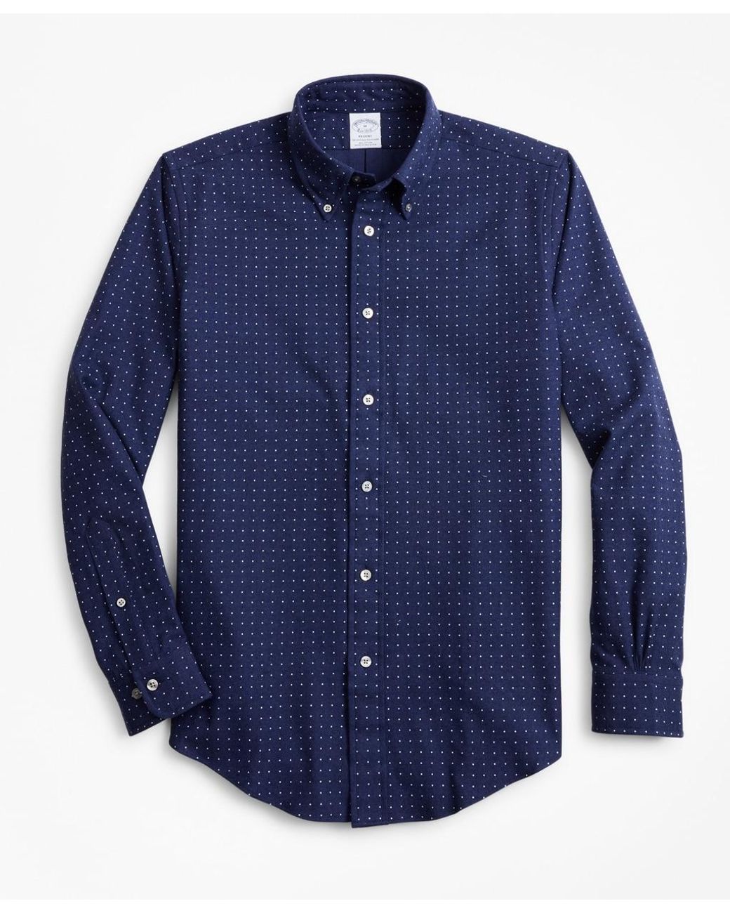 Brooks Brothers Regent Fit Dot Print Flannel Sport Shirt in Navy (Blue ...