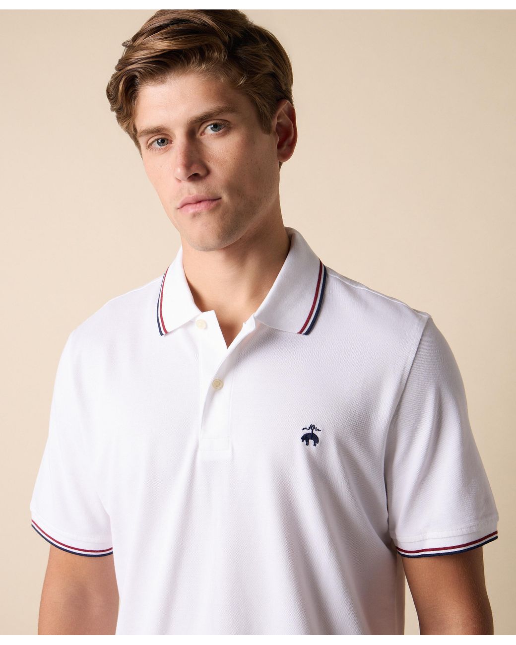 Brooks Brothers White Golden Fleece Stretch Cotton Pique Tennis Polo for men