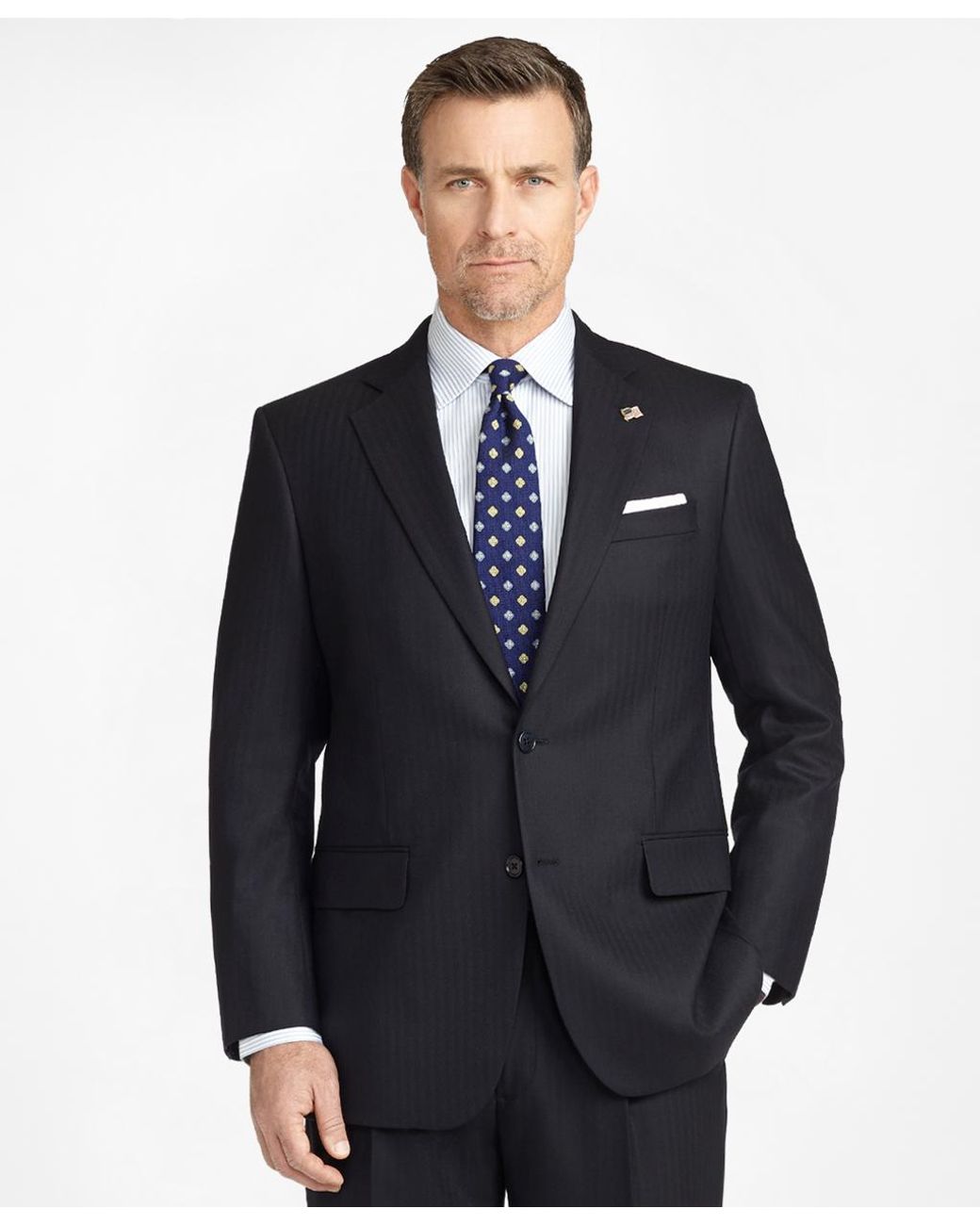 Brooks Brothers Madison Fit Saxxontm Wool Herringbone 1818 Suit in Blue