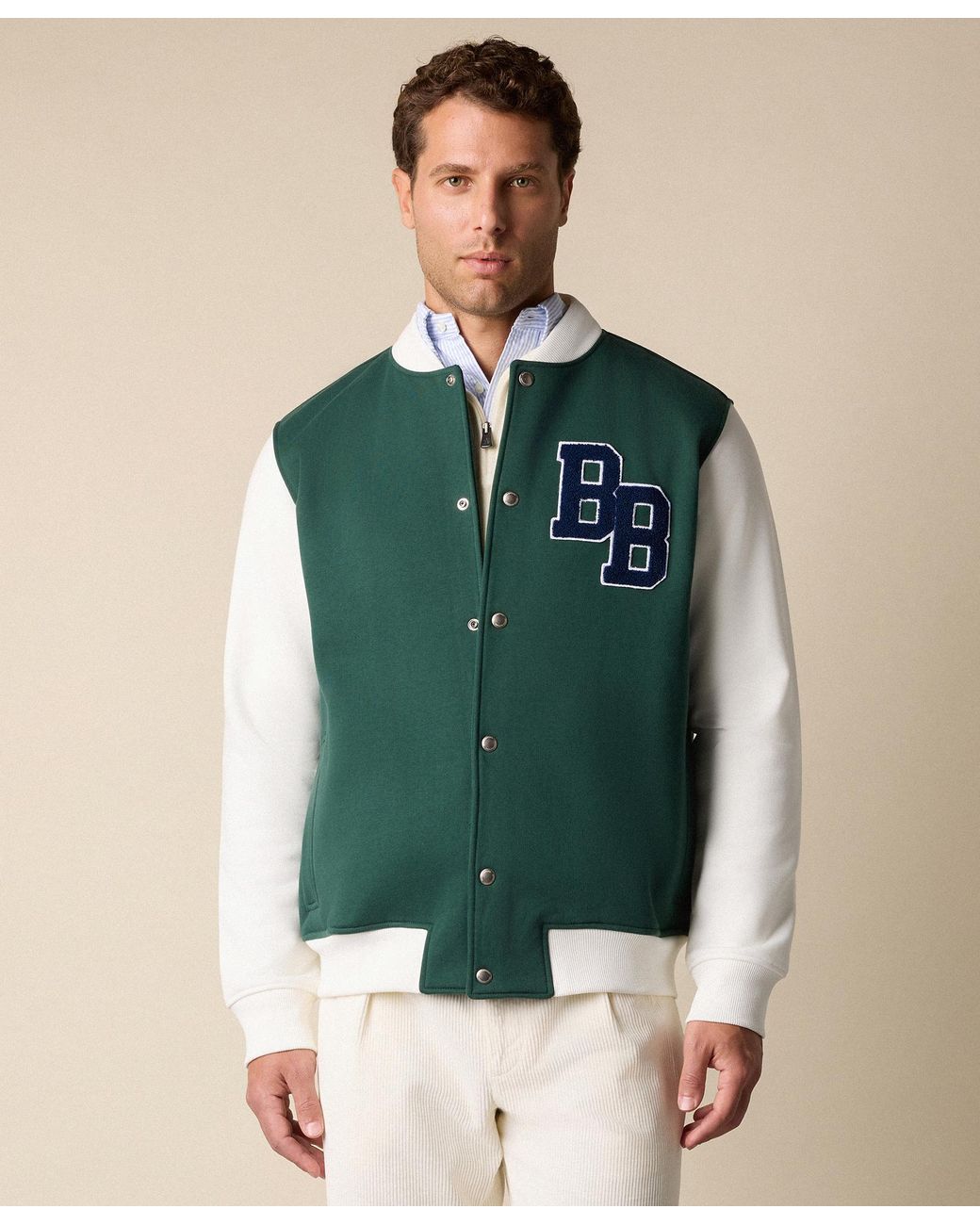 Brooks Brothers Green Terry Logo Cotton Varsity Jacket for men