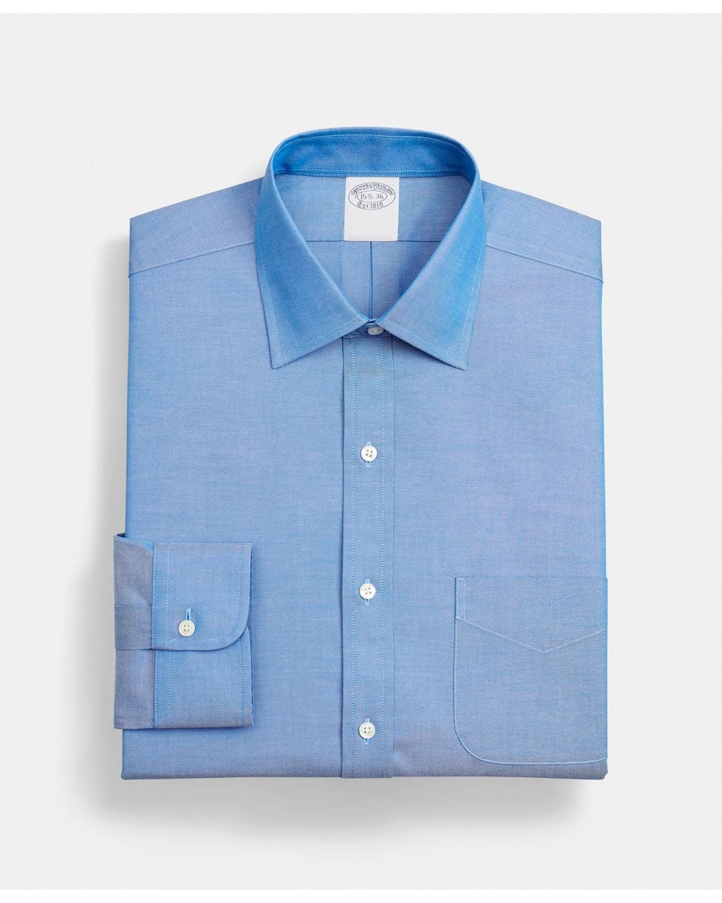 Brooks Brothers Blue Medium Traditional Fit Stretch Supima Cotton Non-Iron Dress Shirt With Ainsley Collar for men