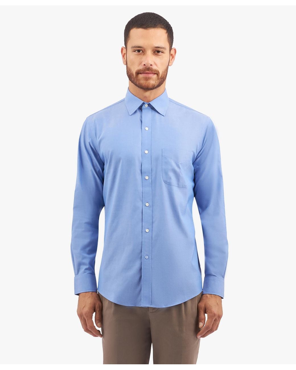 Brooks Brothers Blue Medium Traditional Fit Stretch Supima Cotton Non-Iron Dress Shirt With Ainsley Collar for men