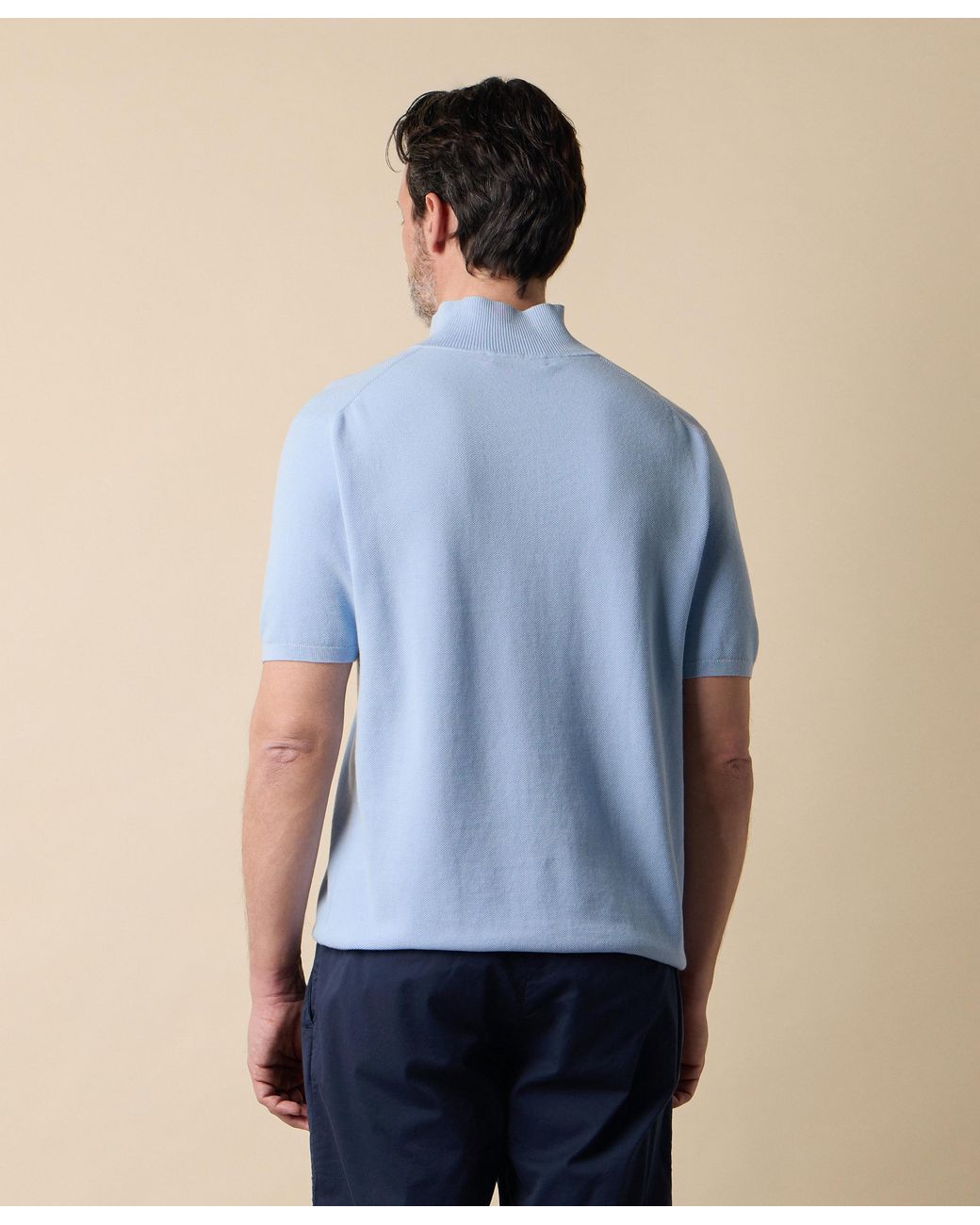 Brooks Brothers Blue Open Collar Piqué Knit Polo for men