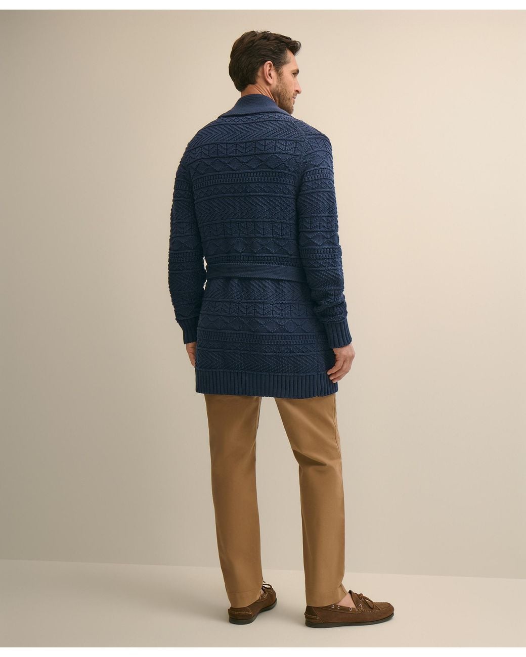 Brooks Brothers Blue Textured Wrap Shawl Cardigan for men