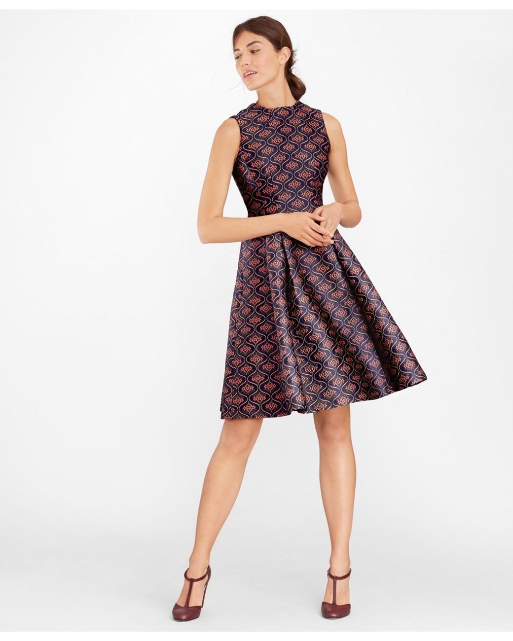 Brooks Brothers Floral Jacquard Pleated Dress Lyst