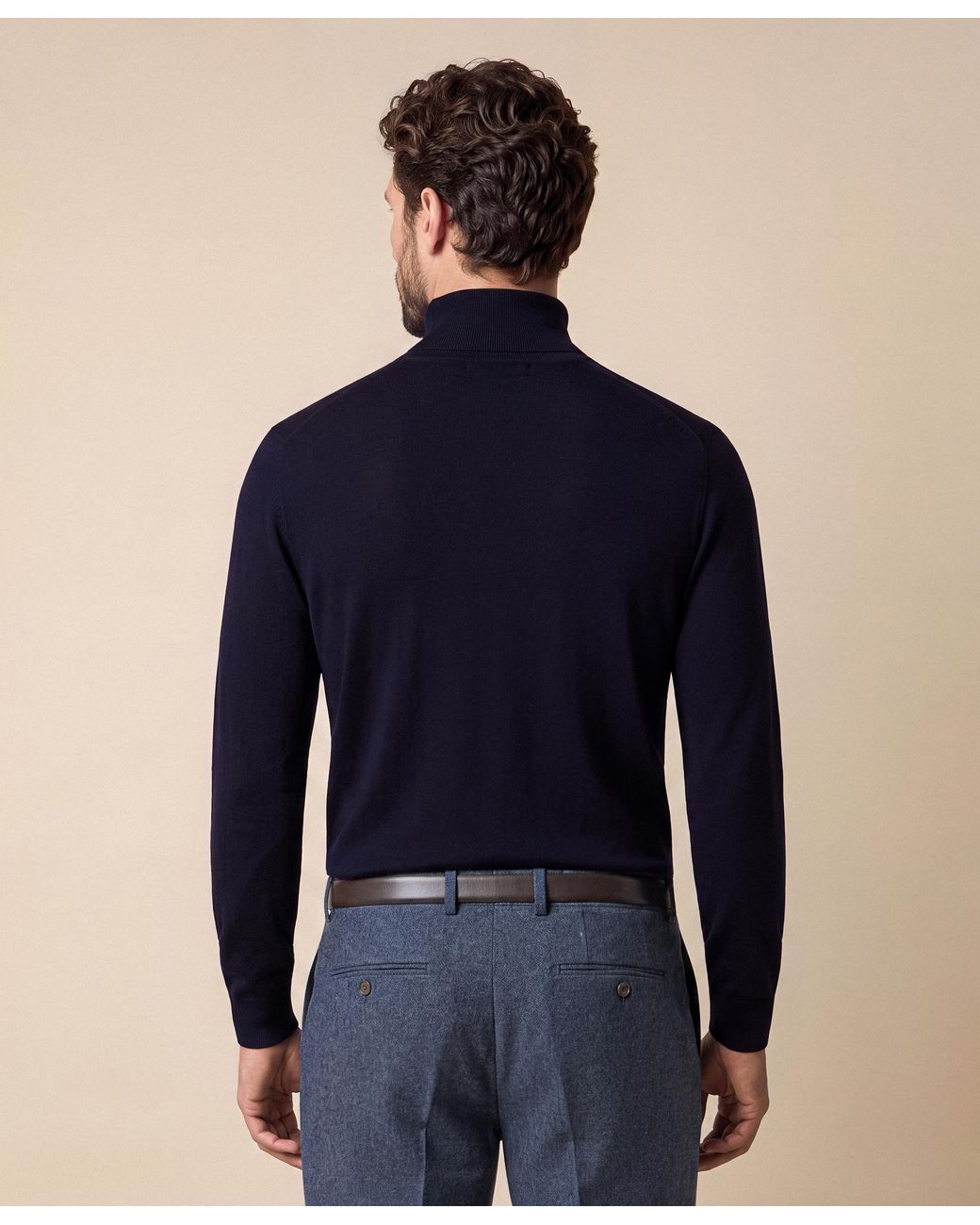 Brooks Brothers Blue Merino Wool Turtleneck Sweater for men