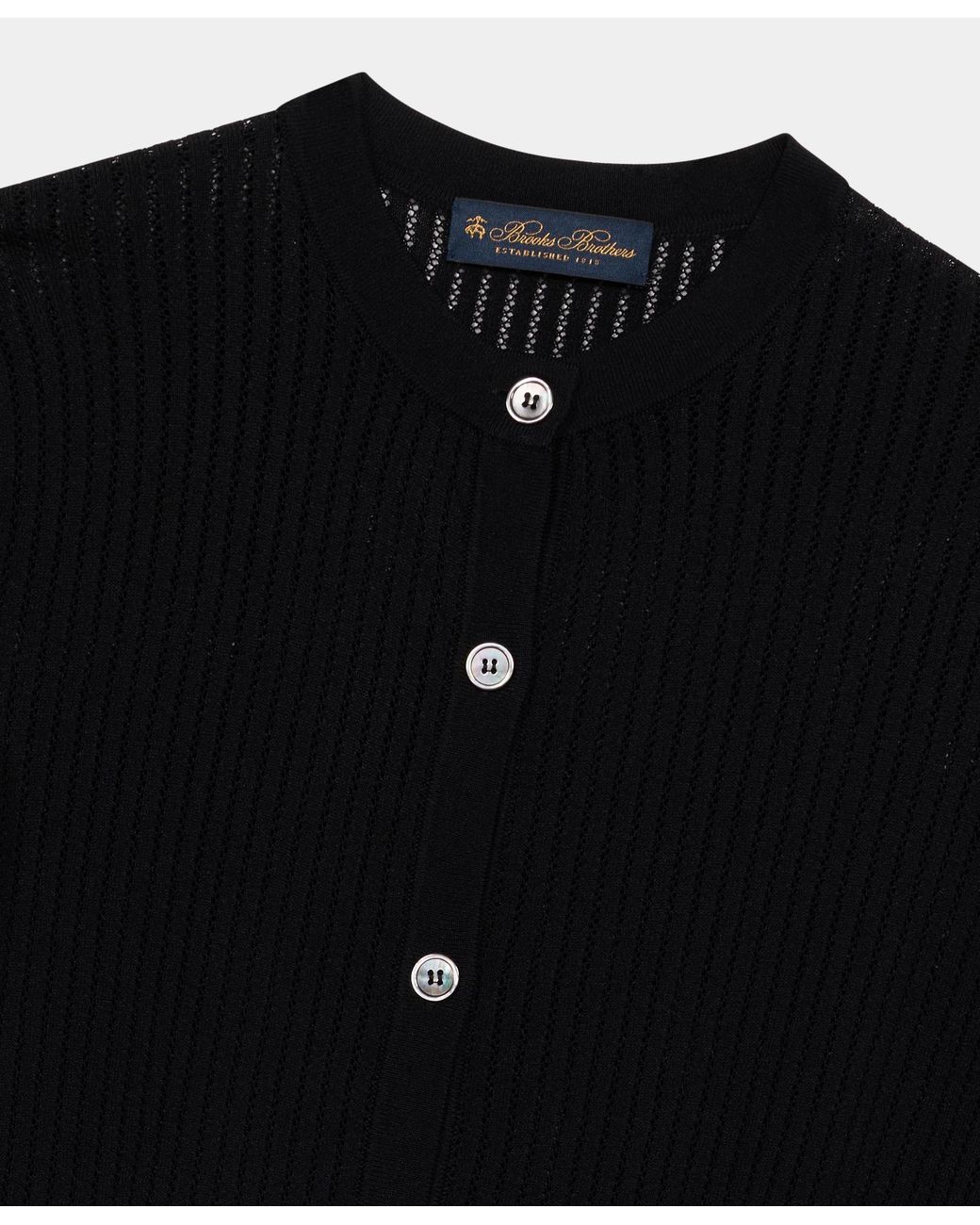 Brooks Brothers Black Pointelle Viscose Crewneck Cardigan