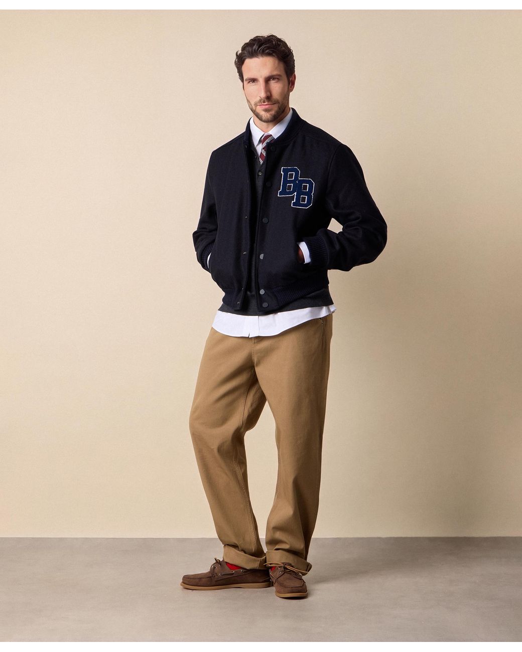 Brooks Brothers Blue College Bomber With Logo for men