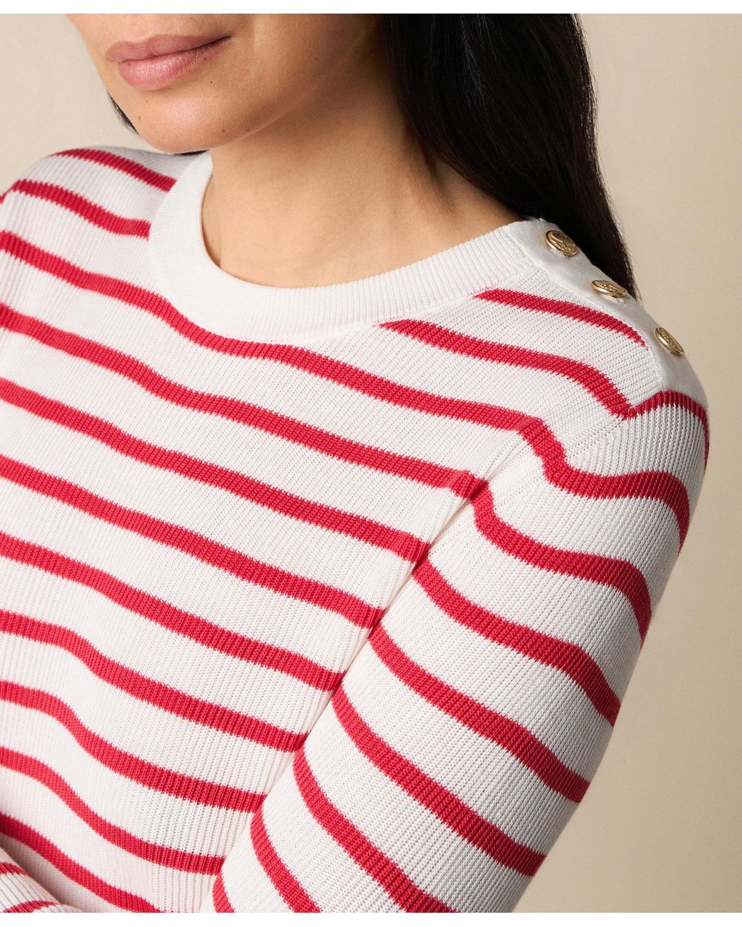 Brooks Brothers Red Striped Crewneck Sweater With Logo Buttons
