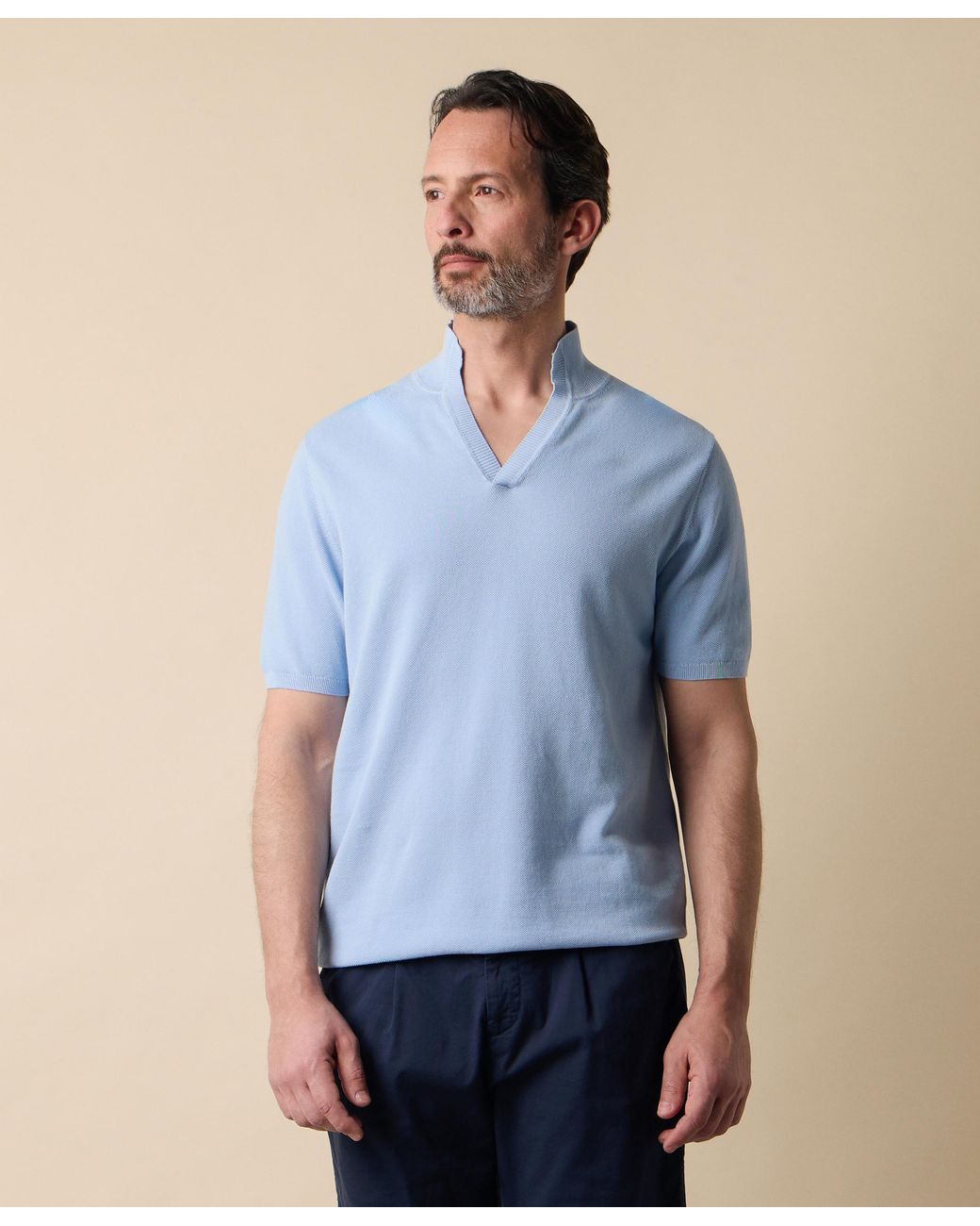 Brooks Brothers Blue Open Collar Piqué Knit Polo for men