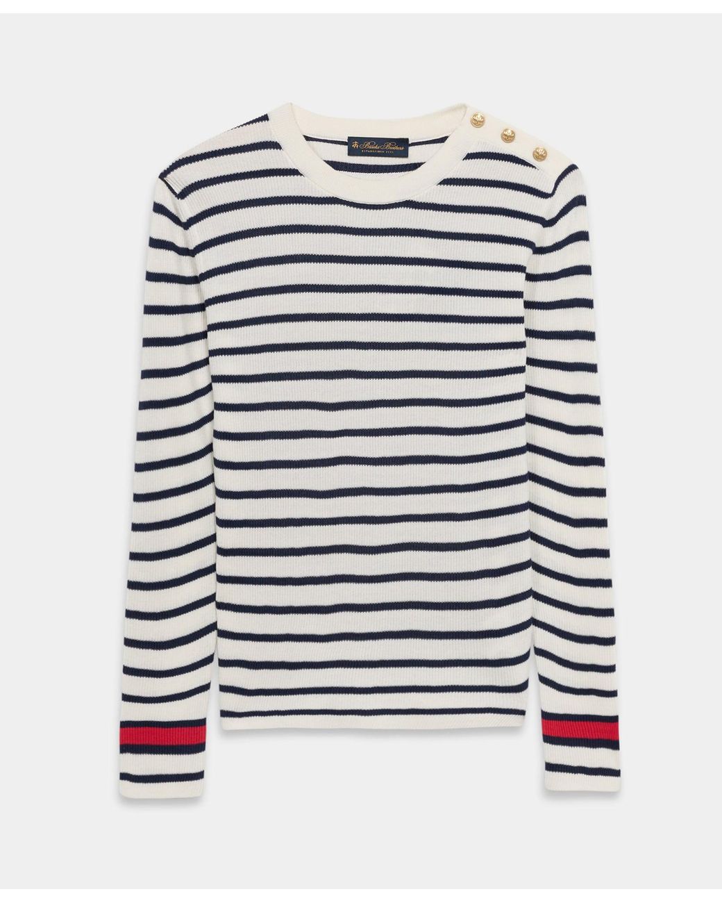 Brooks Brothers White Striped Crewneck Sweater With Logo Buttons