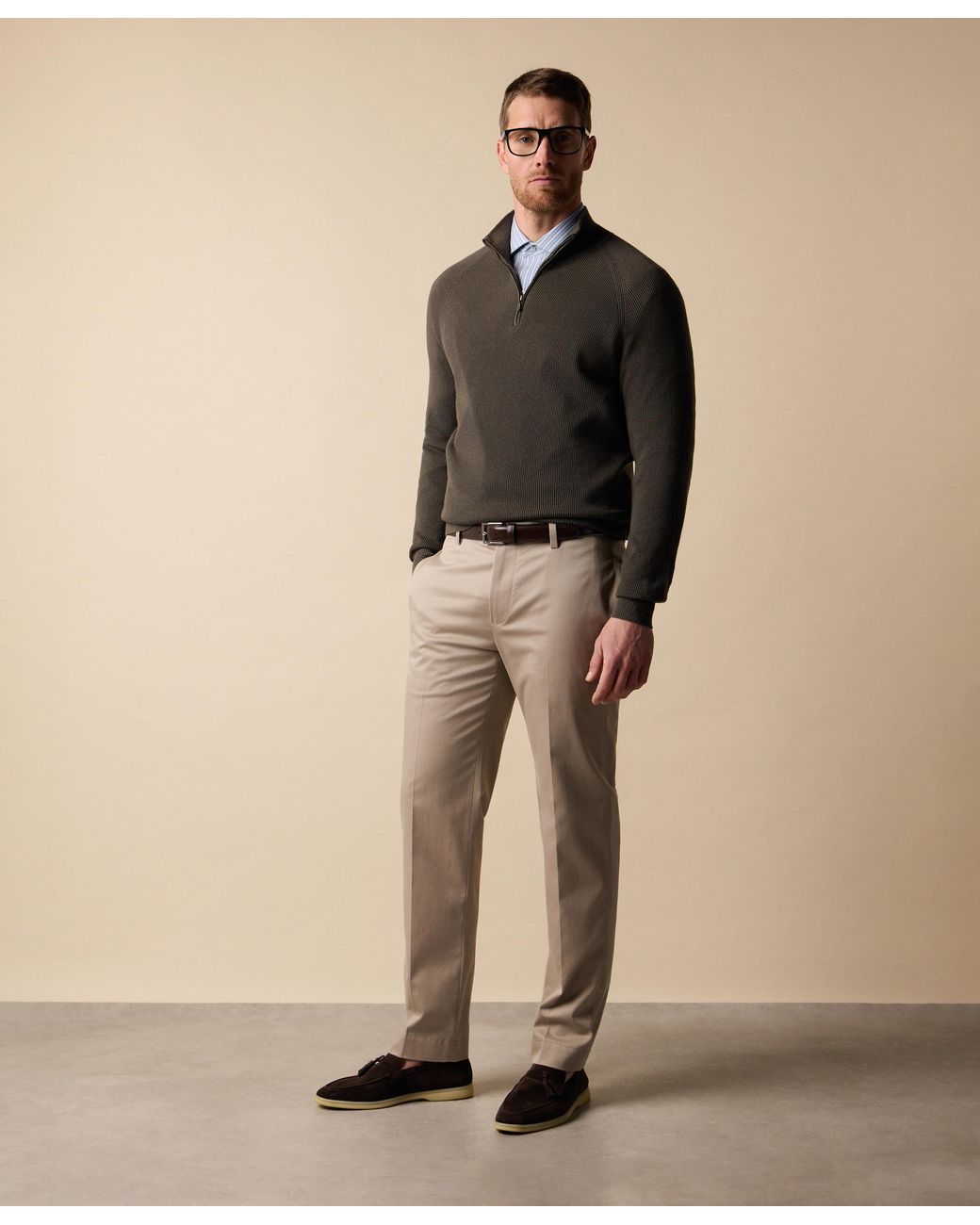 Brooks Brothers Green Half-Zip English Rib Cotton-Cashmere Sweater for men