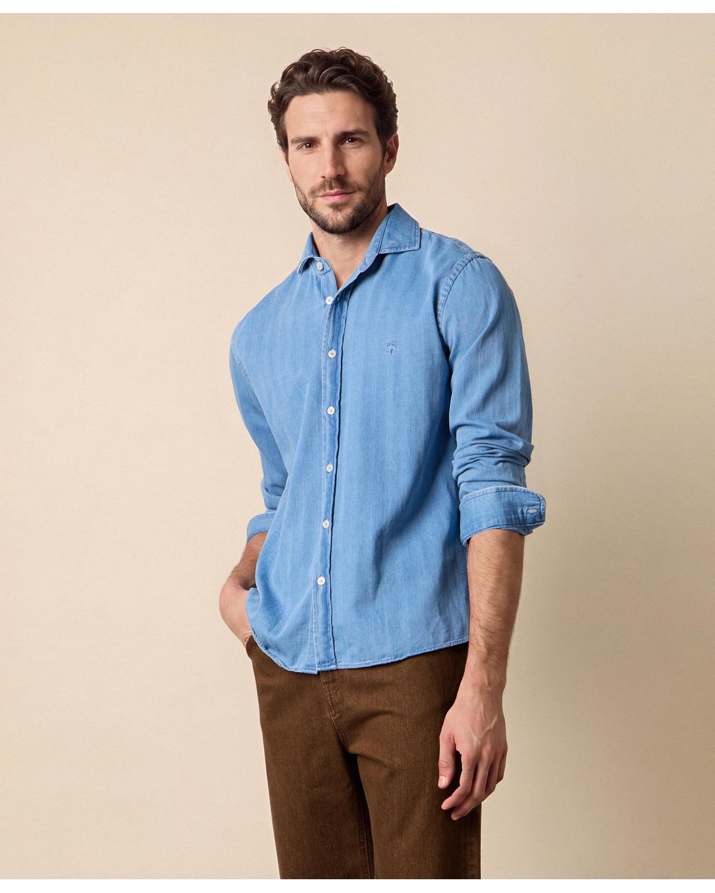 Brooks Brothers Blue Slim Fit Shirt With Spread Collar for men