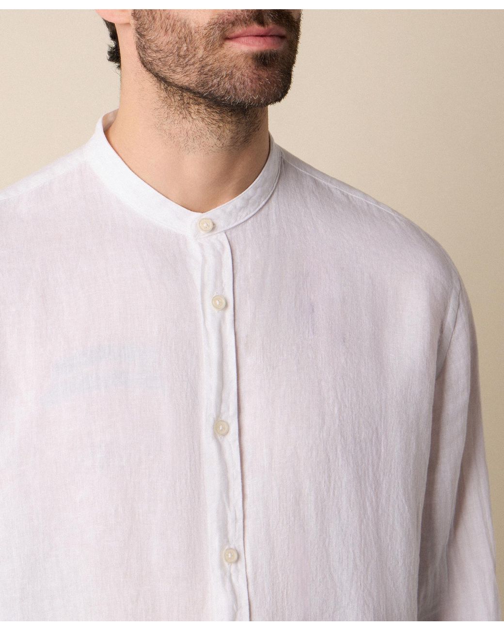Brooks Brothers White Regular Fit Linen Shirt With Stand Collar for men