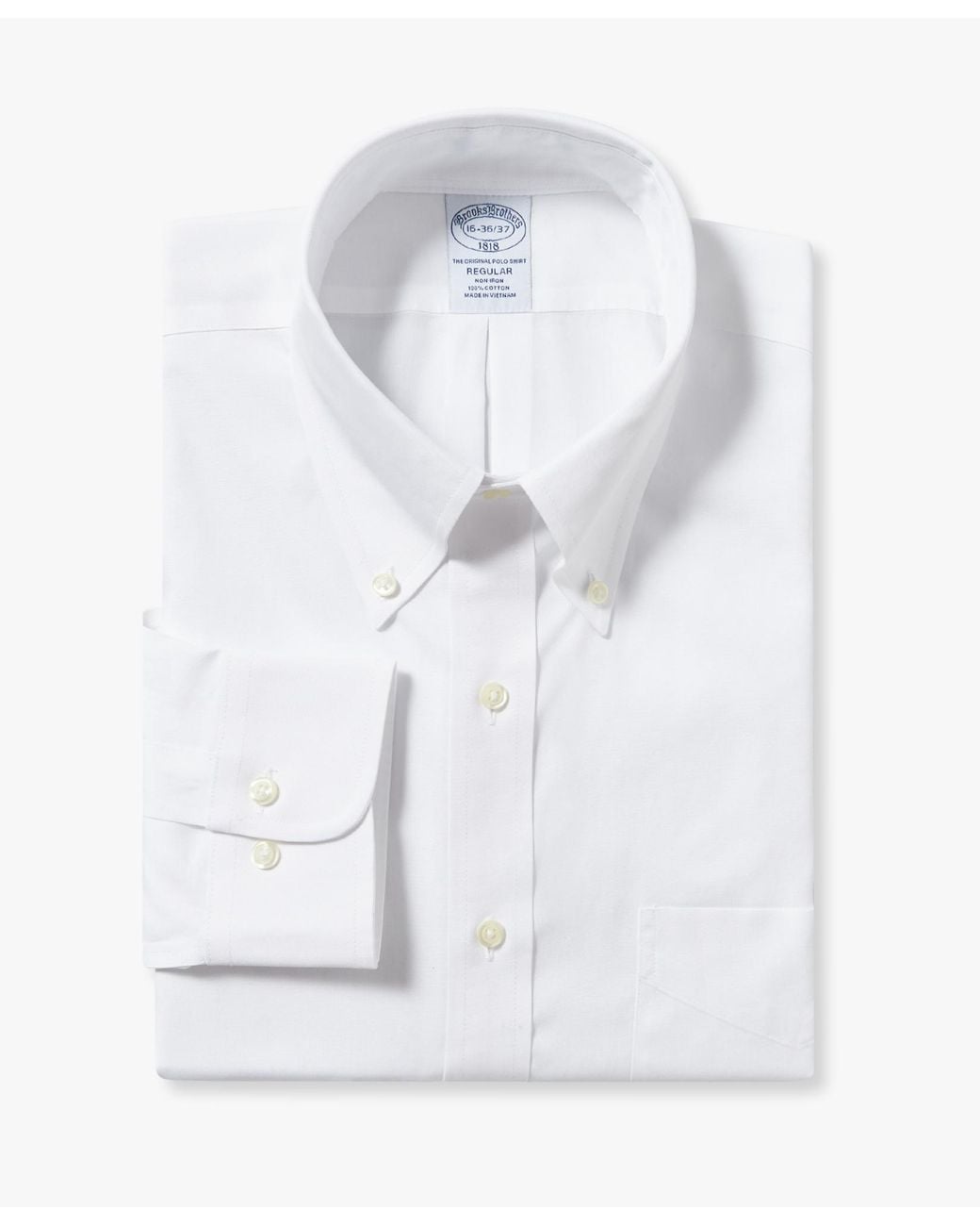 Brooks Brothers White Regular Fit Non-Iron Dress Shirt With Polo Button Down Collar for men