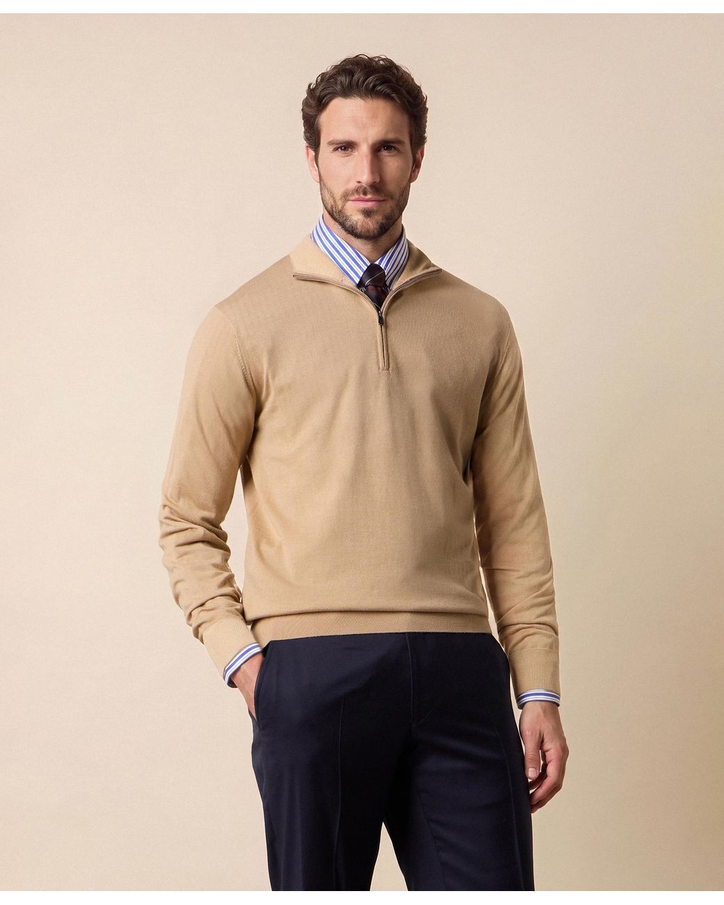 Brooks Brothers Natural Half Zip Sweater for men