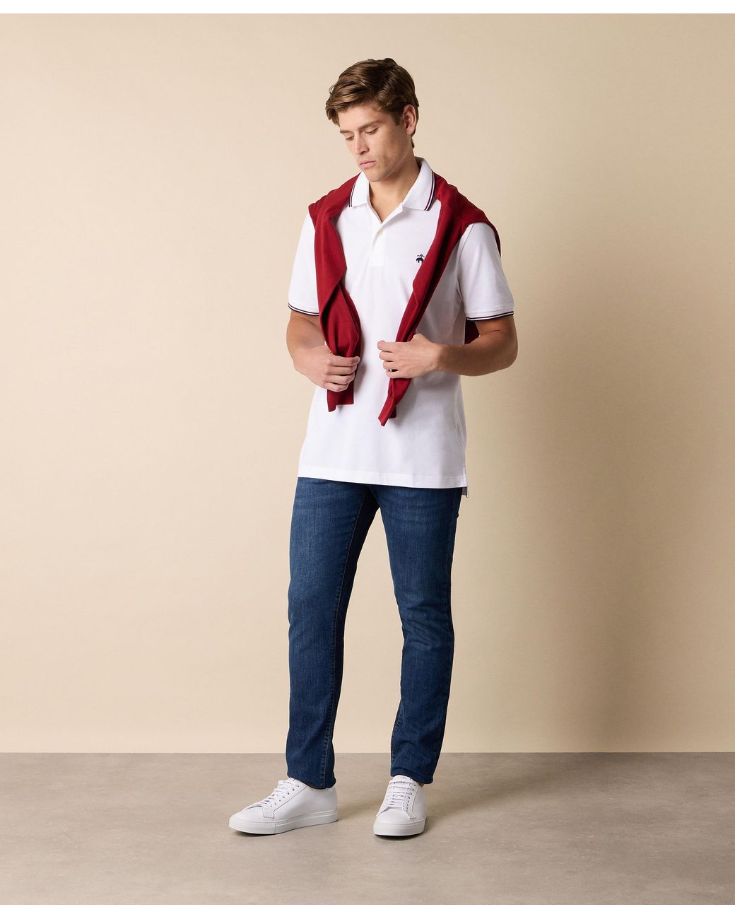 Brooks Brothers White Golden Fleece Stretch Cotton Pique Tennis Polo for men