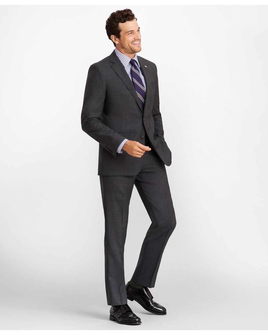 Brooks Brothers Canvas Regent Fit Plaid 1818 Suit In Charcoal Gray For Men Lyst 