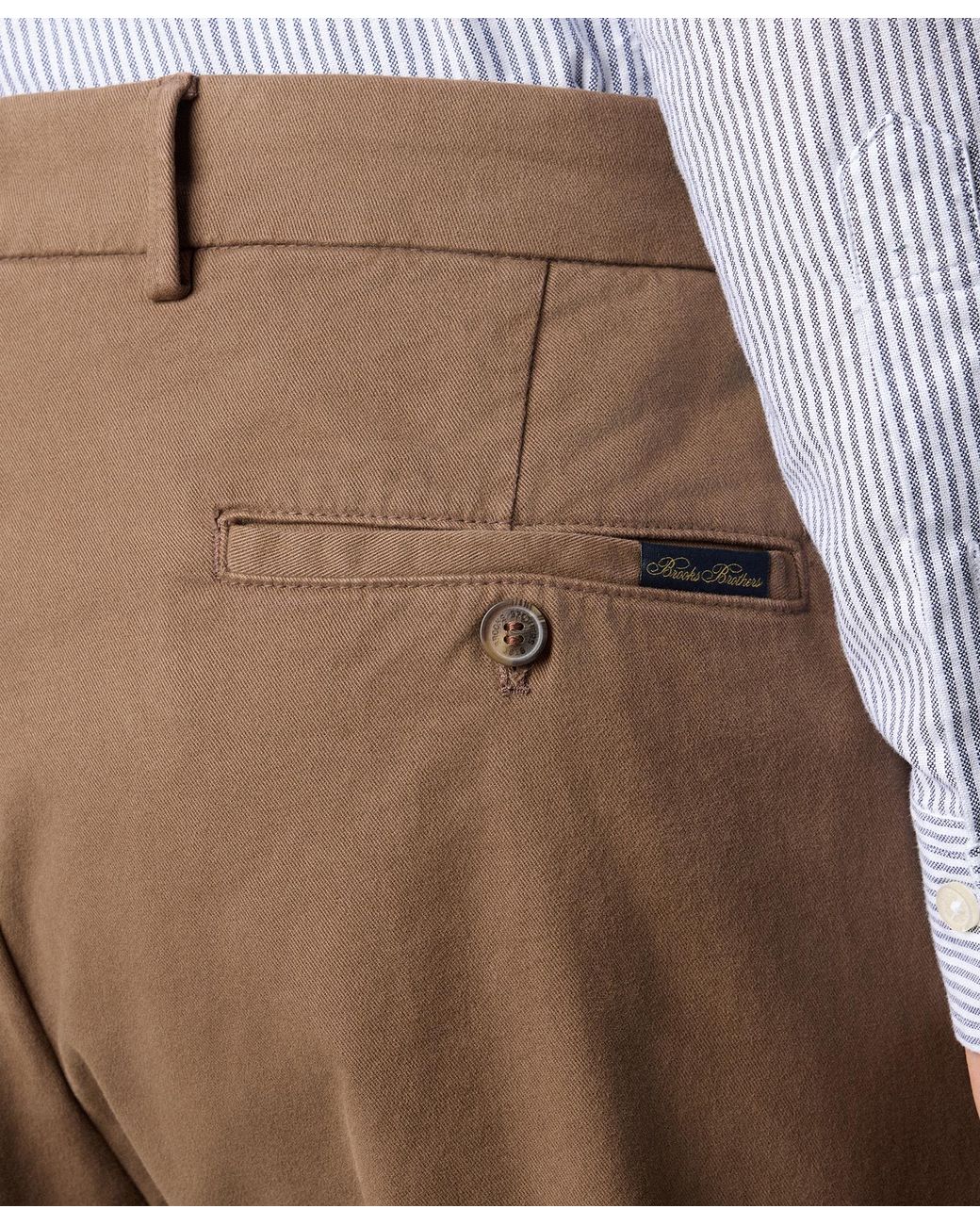 Brooks Brothers Brown Regular Fit Microtwill Stretch Cotton Chino for men