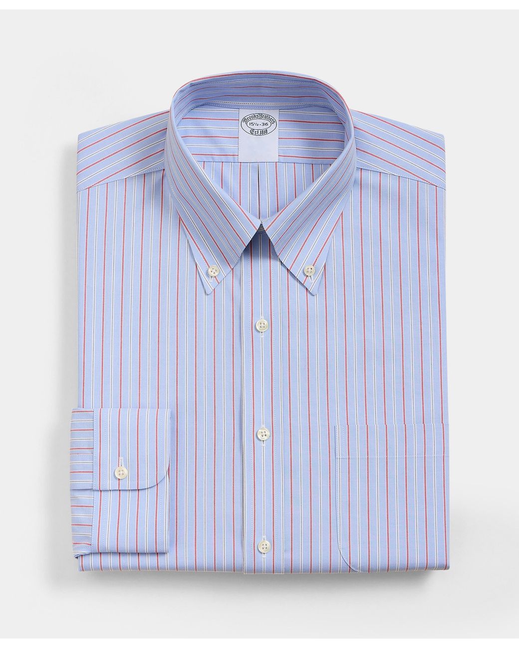 Brooks Brothers Blue Regular Fit Non-Iron Shirt With Button Down Collar for men