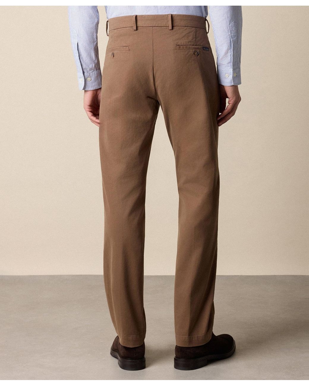 Brooks Brothers Brown Regular Fit Microtwill Stretch Cotton Chino for men