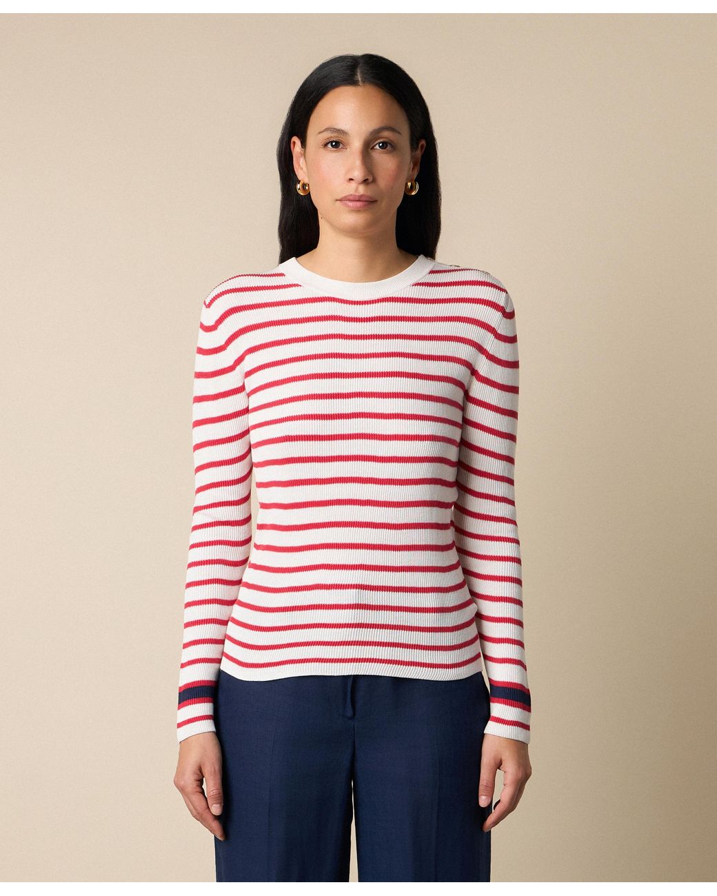 Brooks Brothers Red Striped Crewneck Sweater With Logo Buttons