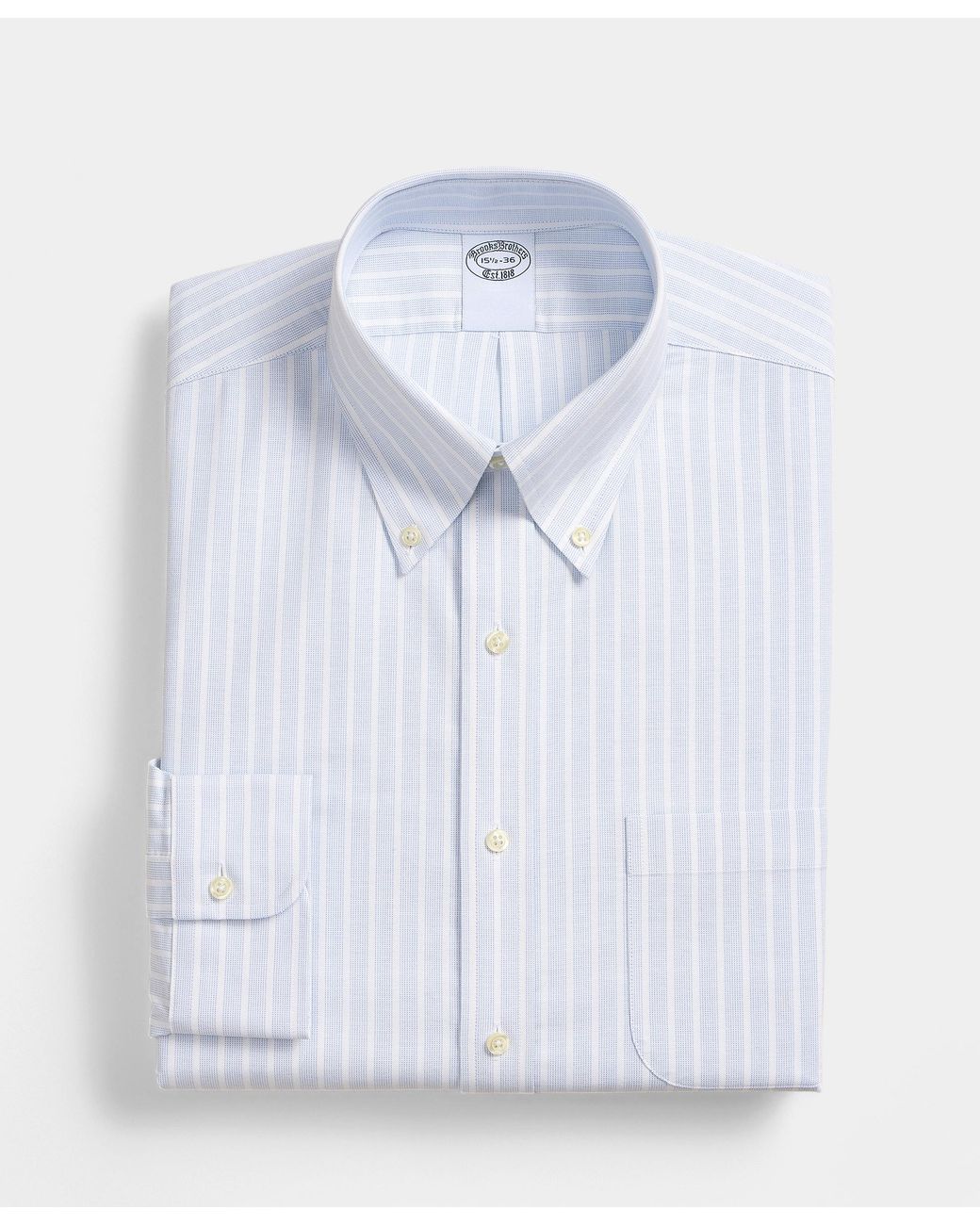 Brooks Brothers Blue Regular Fit Non-Iron Shirt With Button Down Collar for men