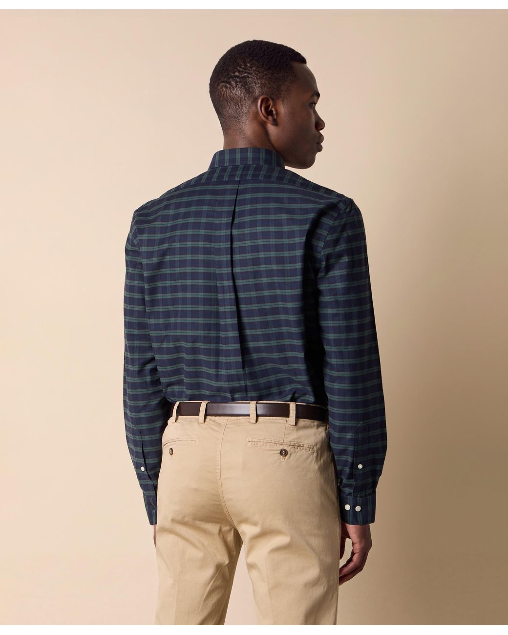 Brooks Brothers Blue Slim Fit Non-Iron Plaid Stretch Oxford Shirt With Button Down Collar for men