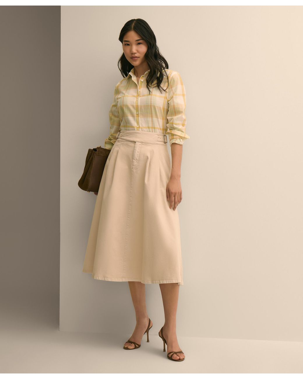 Brooks Brothers Natural Belted Skirt With Pleats