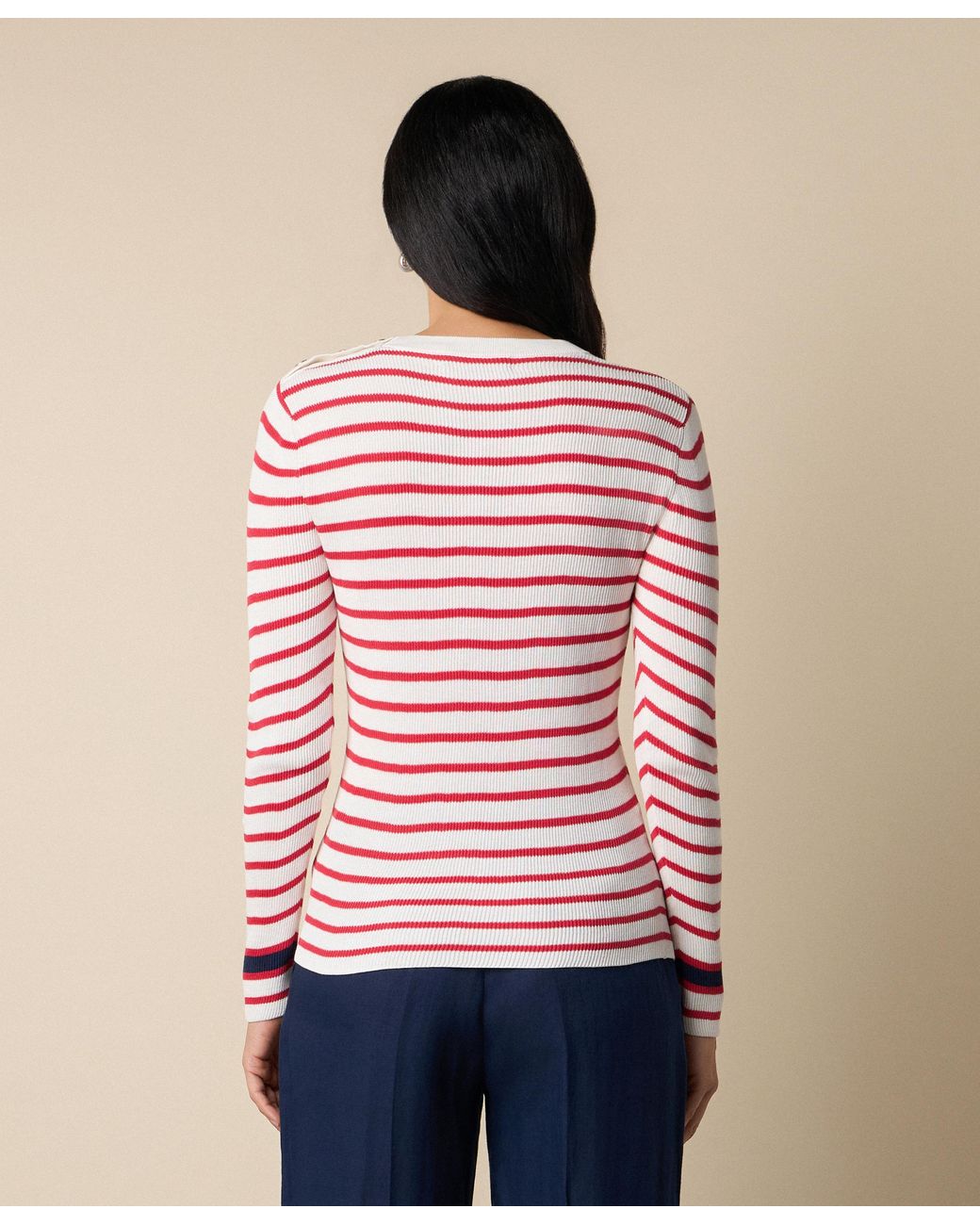 Brooks Brothers Red Striped Crewneck Sweater With Logo Buttons