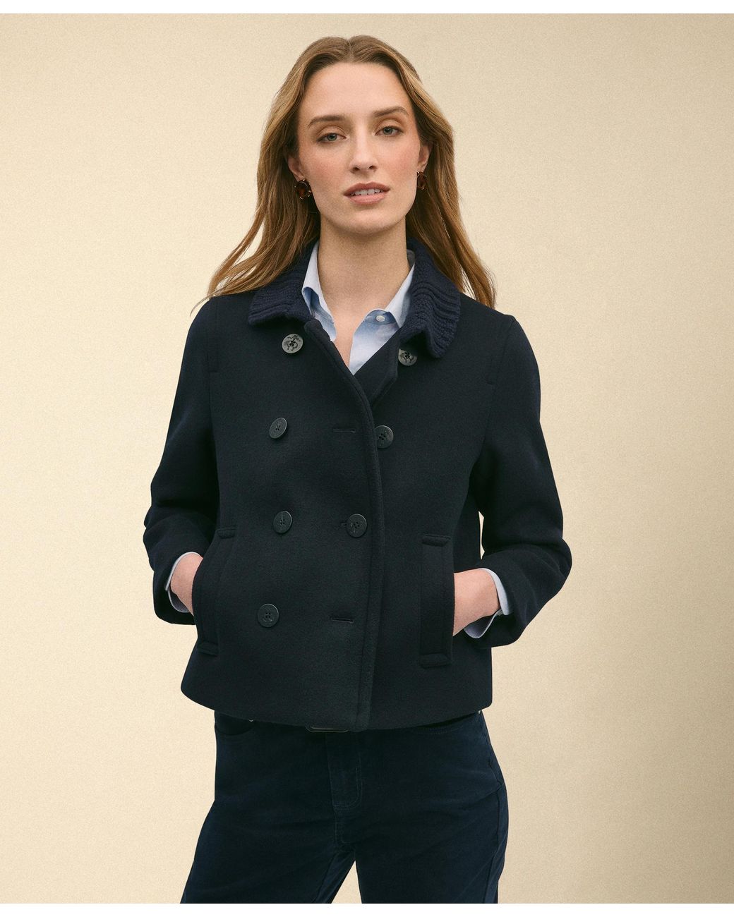 Brooks Brothers Black Cropped Double Faced Peacoat
