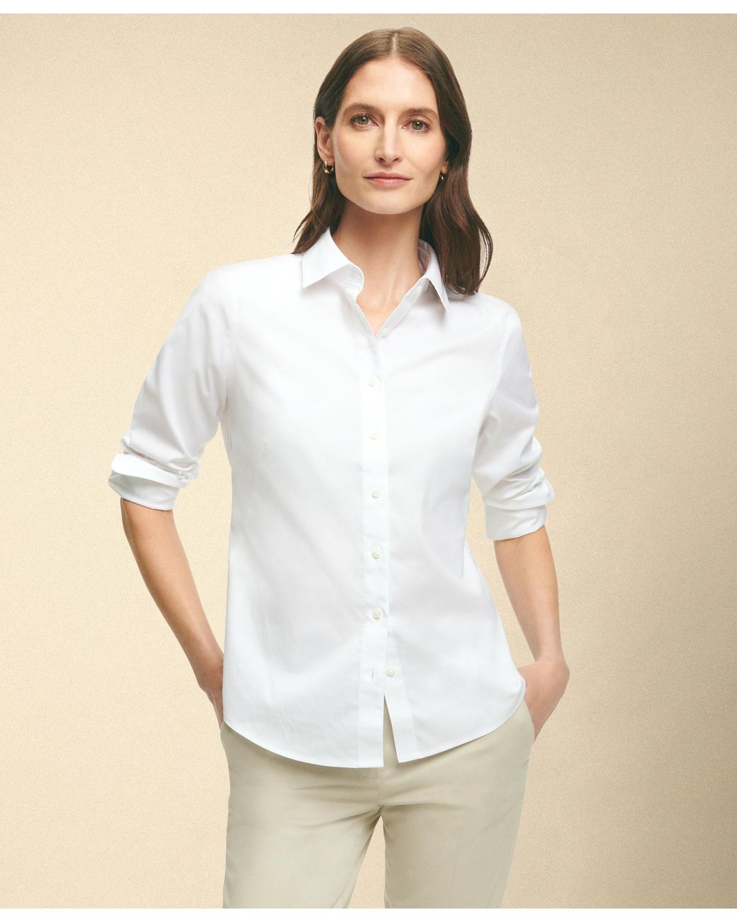 Brooks Brothers White Fitted Non-Iron Stretch Supima Cotton Dress Shirt