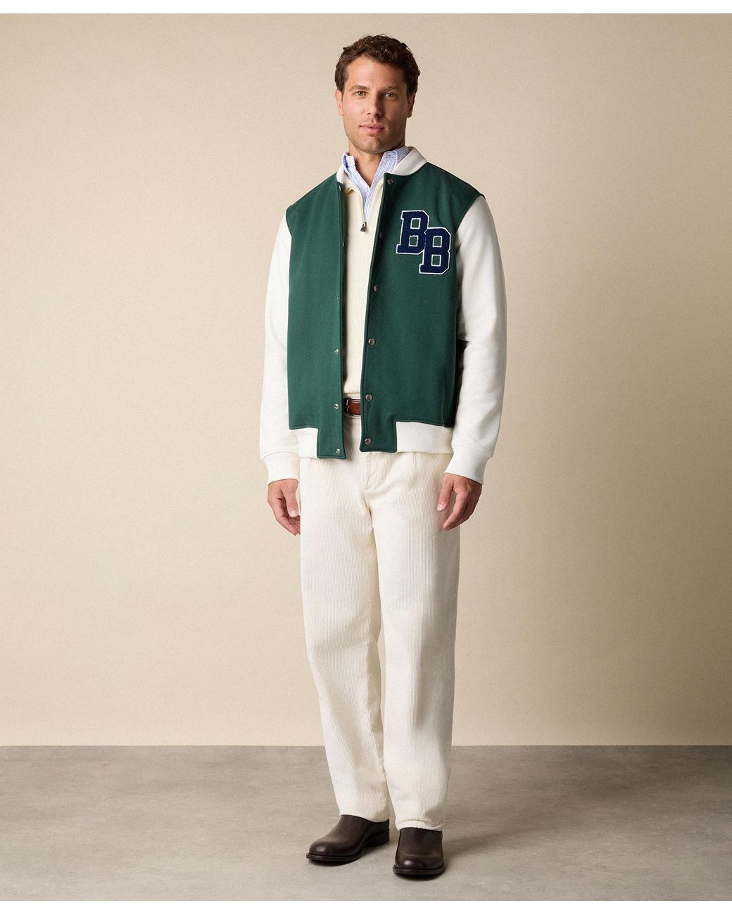 Brooks Brothers Green Terry Logo Cotton Varsity Jacket for men