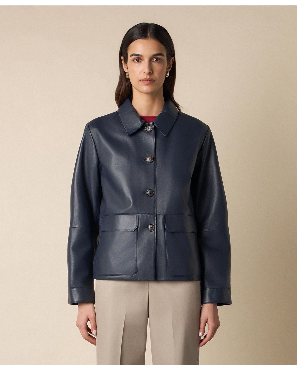 Brooks Brothers Blue Leather Shirt Collar Jacket