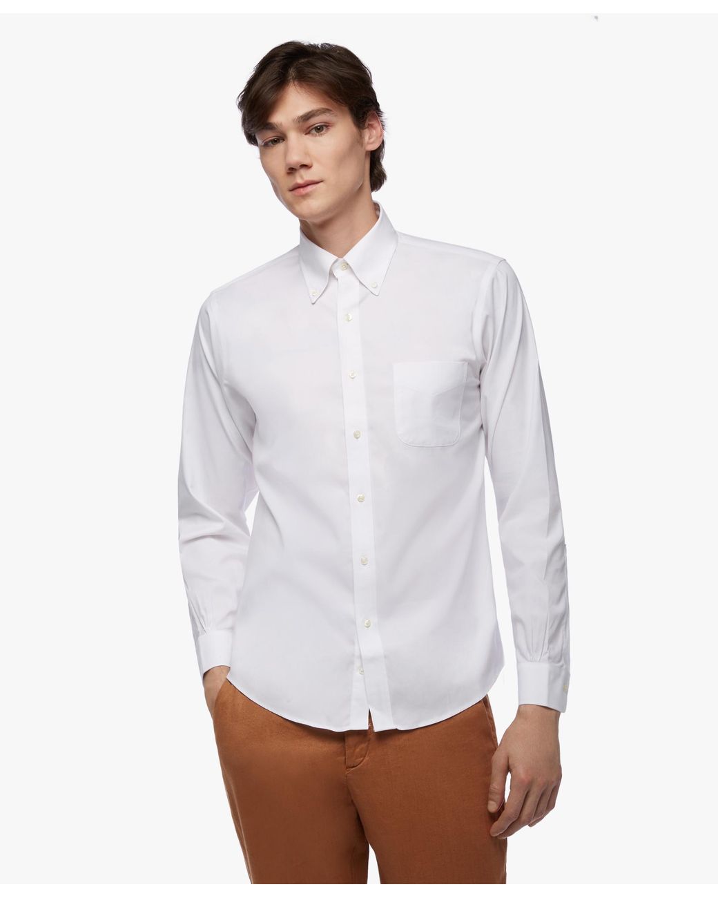 Brooks Brothers White Regular Fit Non-Iron Supima Oxford Pinpoint Shirt With Button Down Collar for men