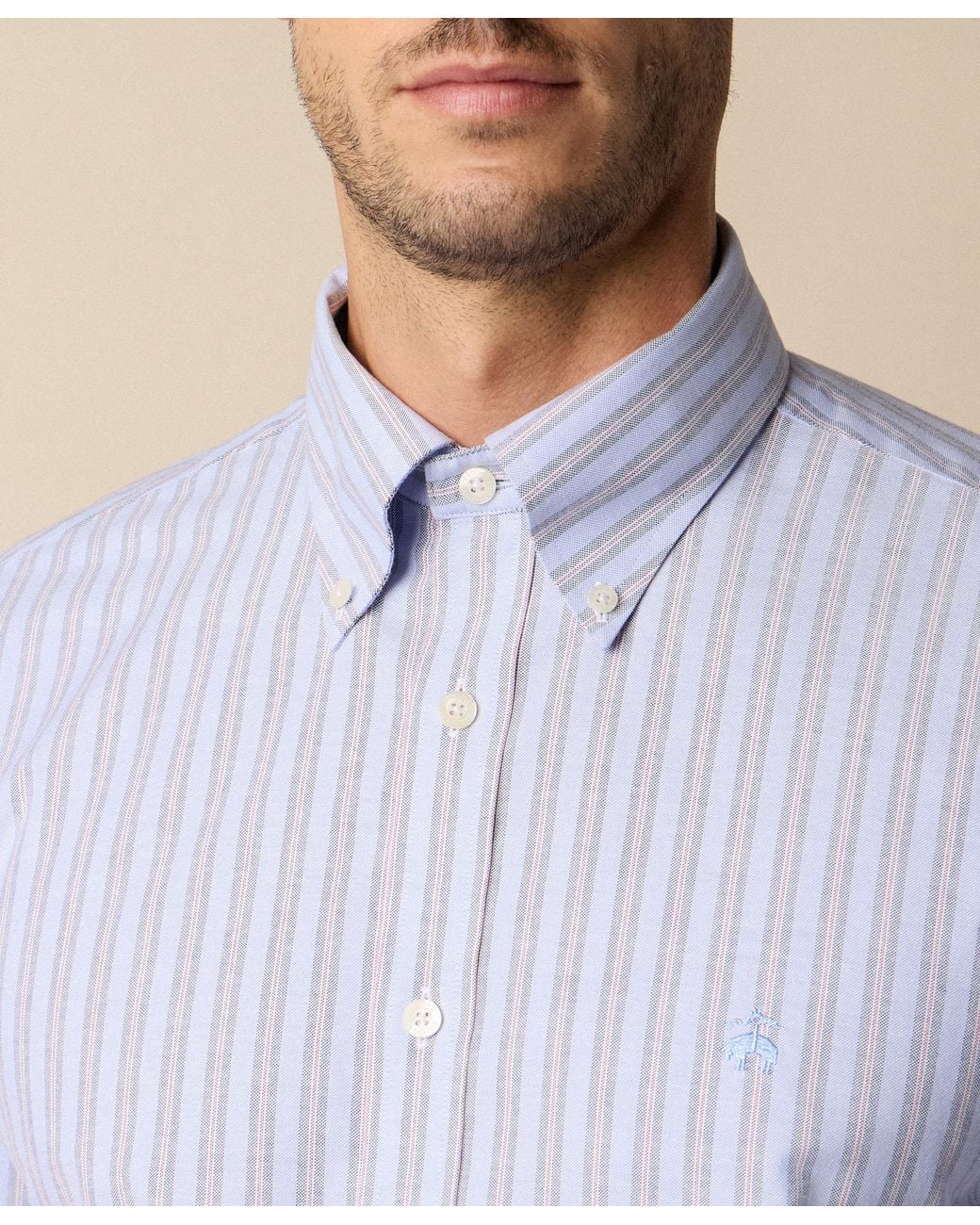 Brooks Brothers Blue Regular Fit Non-Iron Striped Stretch Oxford Shirt With Button Down Collar for men