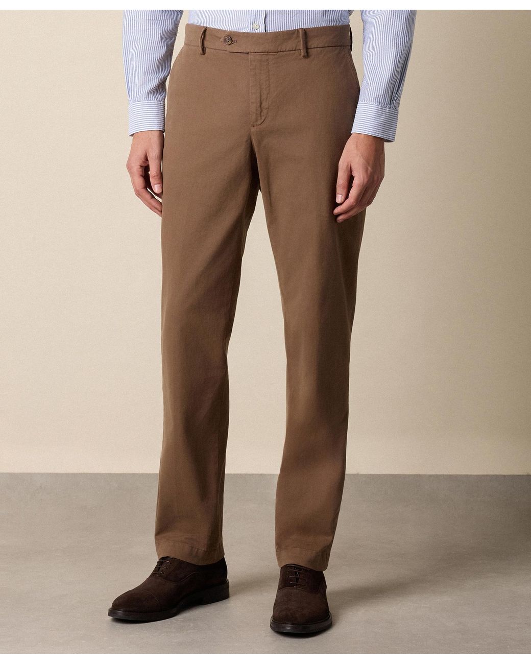 Brooks Brothers Brown Regular Fit Microtwill Stretch Cotton Chino for men